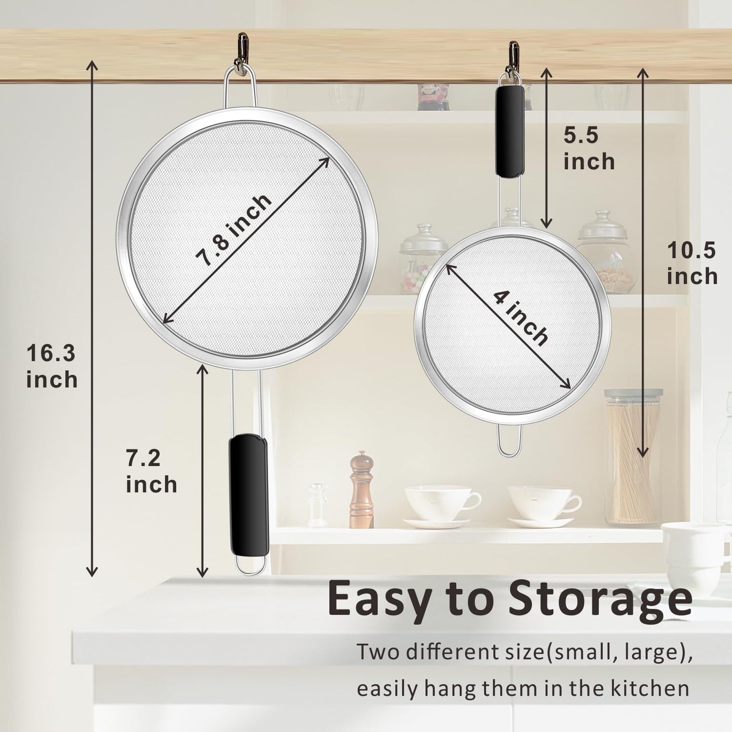 Yimi Fine Mesh Strainers Set, Stainless Steel Colanders and Sifters with Anti-Scald Handle for Sift, Strain, Drain and Rinse Vegetables, Quinoa Rice, Pastas and Tea - 2 Sizes, Ideal for Gift