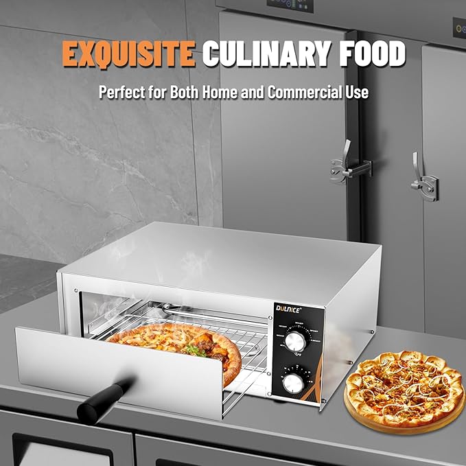 Electric Pizza Oven, 12" Countertop Pizza Oven Indoor with 30 Minute Timer, Stainless Steel Pizza Oven with Handle, Removable Pizza Tray, Commercial Pizza Maker for Restaurant, Home Party