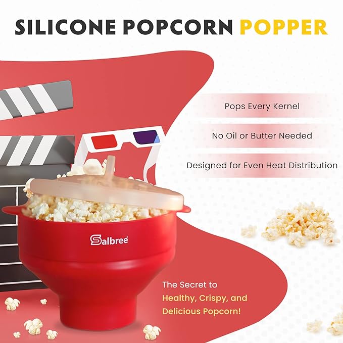 The Original Salbree Collapsible Silicone Microwave Popcorn Popper Maker Machine, Microwavable Bowl Holds 16 Cups, Uses Hot Air and Oil Always Optional - The Most Colors Available (Hunter Green)