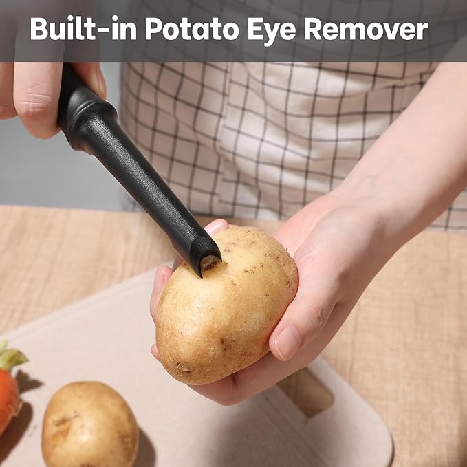 Beneno Swivel Vegetable Peeler, Razor-Sharp Smooth Peeling Potato Peelers with Stainless Steel Blades, Ergonomic Comfort Non-Slip Rubber Handle, Durable Kitchen Peelers with Potato Eye Remover, Black