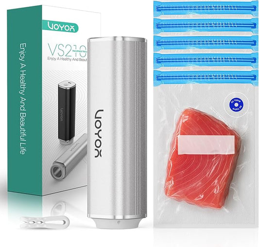 VOYOR Handheld Vacuum Sealer, Portable Vacuum Sealer Kit with Vacuum Bags Cordless Automatic Vacuum Pump for Food Preservation Type-C Charging and Long Lasting Food Vacuum (1 Pump+5 Bags)