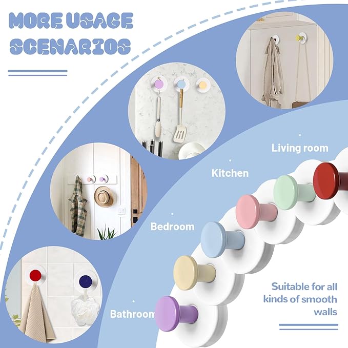 4 Pcs Suction Cup Hook for Shower，Removable Hooks，Towel Hooks，Suction Hooks for Bathroom, Bedroom, Glass Window (Color B)