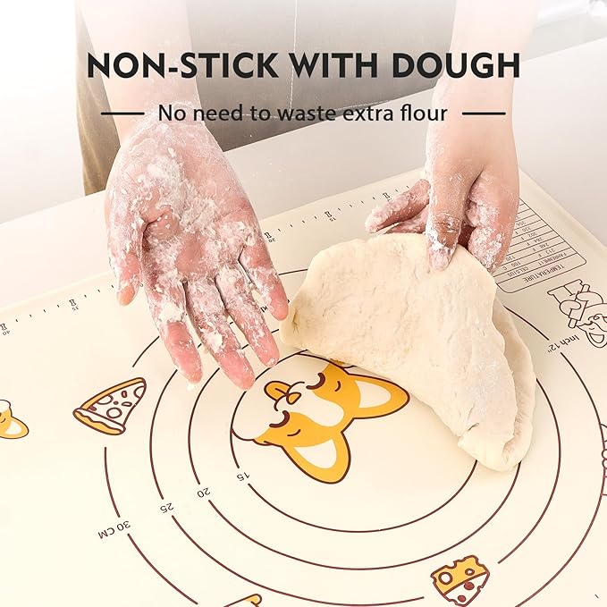 Ourokhome Silicone Baking Mat Sheet and Pastry Dough Cutter, 0.5 Inch Thick 28" X 20" BPA free Silicone Rolling Mat, Non-Stick and Anti-Slip, Dishwasher Safe (Beige)