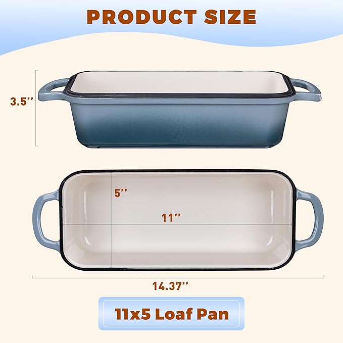 11x5 Inch Cast Iron Bread Loaf Pan With Lid, 5.8 Qt Large Loaf Pan for Sourdough Bread Baking, Heavy Duty Dutch Oven Bread Pan For a Crispy Crust, Seasalt