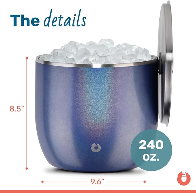 SNOWFOX XL Premium Vacuum Insulated Double Wall Stainless Steel Ice Bucket with Lid/Scoop,Bar Accessories,Large Elegant Party Bucket,Chills Several Bottles,Beautiful Entertaining Supplies,7 Liter,Blue