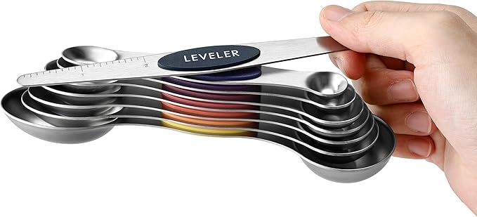 Spring Chef Stainless Steel Magnetic Measuring Spoons Set of 8 with Leveler, Nesting Teaspoon & Tablespoon Measuring Spoons, Kitchen Gadgets for Baking & Cooking, Fits in Spice Jars - Mountain Sunrise