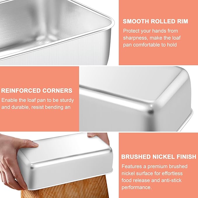 Herogo Loaf Pans Set of 2, 9 x 5 Inch Rectangle Bread Loaf Pans for Baking Bread Homemade Meatloaf, Banana, Brownies, Lasagnas, Healthy, Oven & Dishwasher Safe
