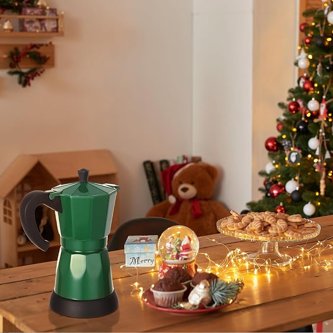 Coffee Pot 6 Cup Electric Espresso Coffee Maker Italian Moka Maker 300ml Portable Aluminum Espresso Machine Cafetera Moka Pot with Detachable Base, Gift for Home Travel(Dark Green)