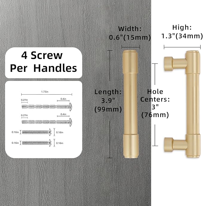 10 Pack Brushed Gold Cabinet Pulls 3 Inch(76mm) Hole Centers Kitchen Cabinet Handles Gold Drawer Pulls