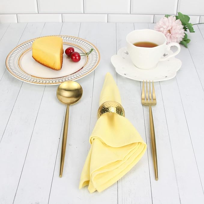 Solid Color Linen Blended Thin Dinner Cloth Napkins - Set of 12 (40 x 40 cm) - for Easter Events & Home Use (Multi Yellow)