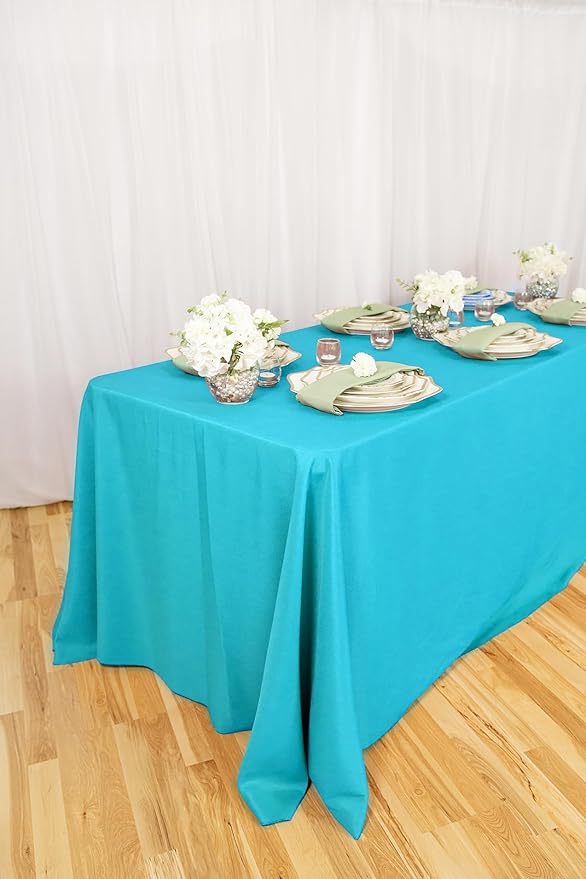 LTC LINENS 2-Pack Rectangular Tablecloths 90 in x 132 in with Rounded Corners - Turquoise Table Cloths for 6 ft Rectangle Tables Floor Length - Polyester Fabric Cloth Table Covers for Wedding, Party