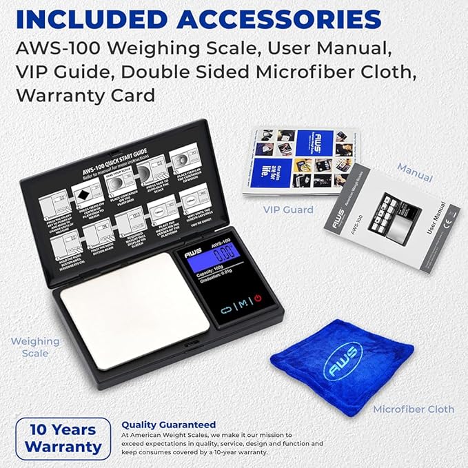 Series Digital Pocket Weight Scale, Stainless-Steel Backlit LCD 100g x 0.01g, (Black), AWS-100-Black - AMERICAN WEIGH SCALES