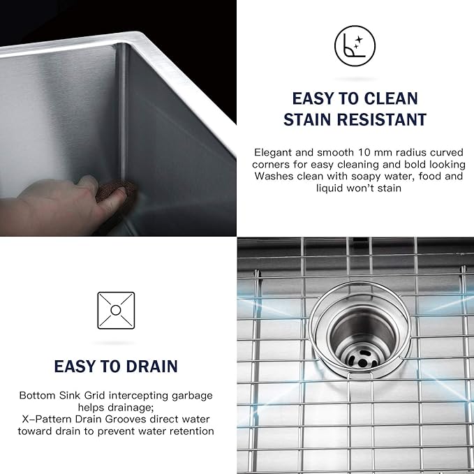 TORVA 28-Inch Undermount Kitchen Sink, Premium 304 Stainless Steel Bar Sink - 10 Inches Deep Basin Single Bowl Sink