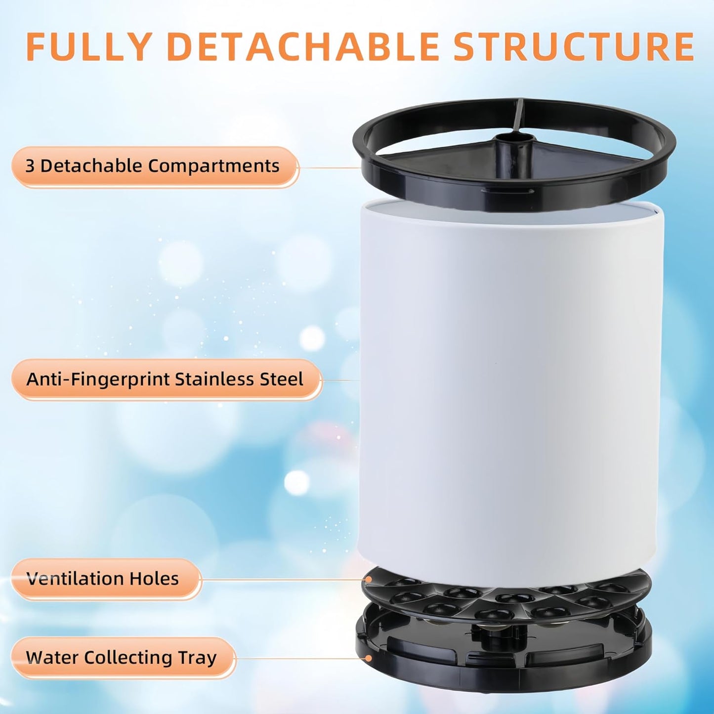 Kitchen Utensil Holder Extra Large 360°Rotating For Counter Organizer Stainless Steel Storage Cooking Silverware Caddy 3 Compartment Flatware Spoon Spatula Tool Cutlery Container(White)