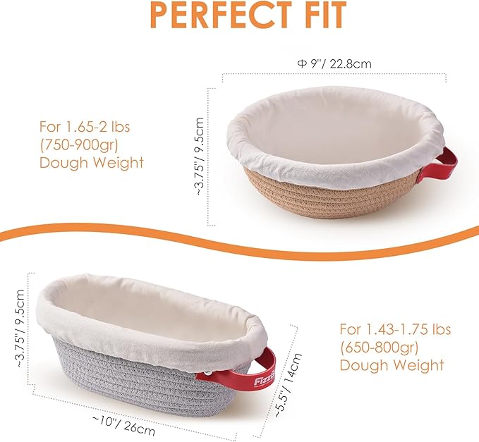 Banneton Bread Proofing Basket, Oval And Round Sourdough Proofing Baskets, Cotton Rope Bowls, Sourdough Baking Supplies Set with Liners Covers