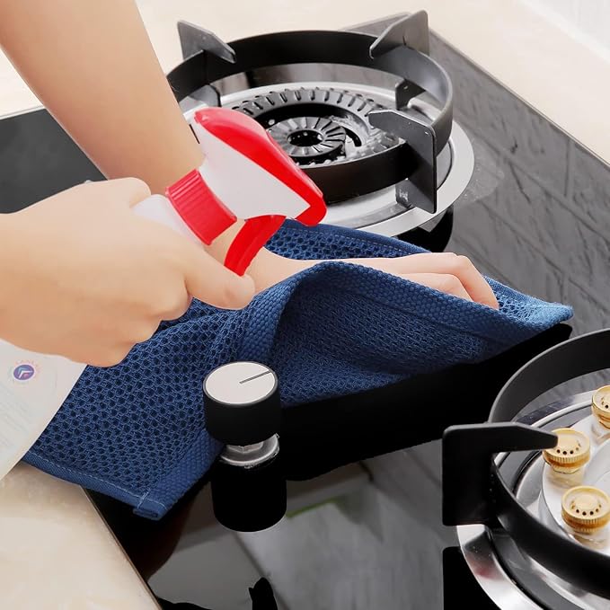 Homaxy 100% Cotton Waffle Weave Kitchen Dish Towels, Ultra Soft Absorbent Quick Drying Cleaning Towel, 13 x 28 Inches, 24-Pack, Navy Blue