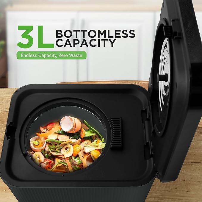 Nutrichef 3L Electric Kitchen Composter - Compost’s Organic Material & Food Scraps | Countertop Automatic Compost Bin | Dry, Crush, & Cooling Functions | Perfect for Kitchens & Apartments | Grey