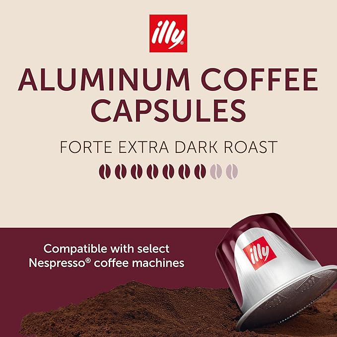 illy Aluminum Espresso Capsules - Compatible with Nespresso Machines - Intenso Bold Roast Coffee - Full of Flavor - Notes of Cocoa and Dried Fruit - Single Serve Capsules - 10 Count (Pack of 10)