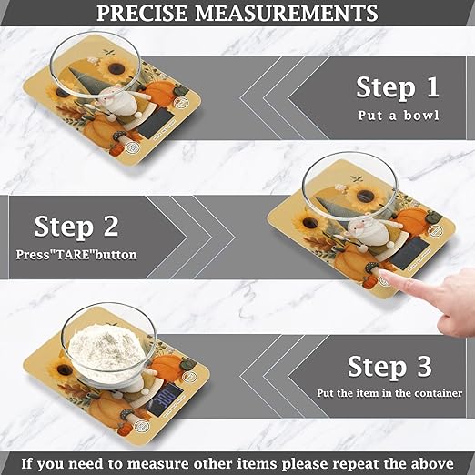 Fall Gnome Pumkin Sunflowers Thanksgiving Food Scale Kitchen Digital Scale Food Ounces and Grams Dieting Baking Cooking Waterproof Glass Panels LCD Display,4 Units Tare Function