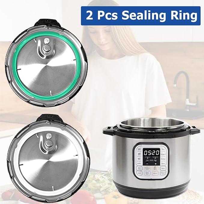 2 Pack Sealing Ring 8 Qt for Instant Pot Sealing Rings for 8Qt Insta Pot, Food-grade Silicone Instantpot 8Qt Sealing Ring, With 2 Float Valve Caps, for Instant Pot 8 Quart, Clear and Green