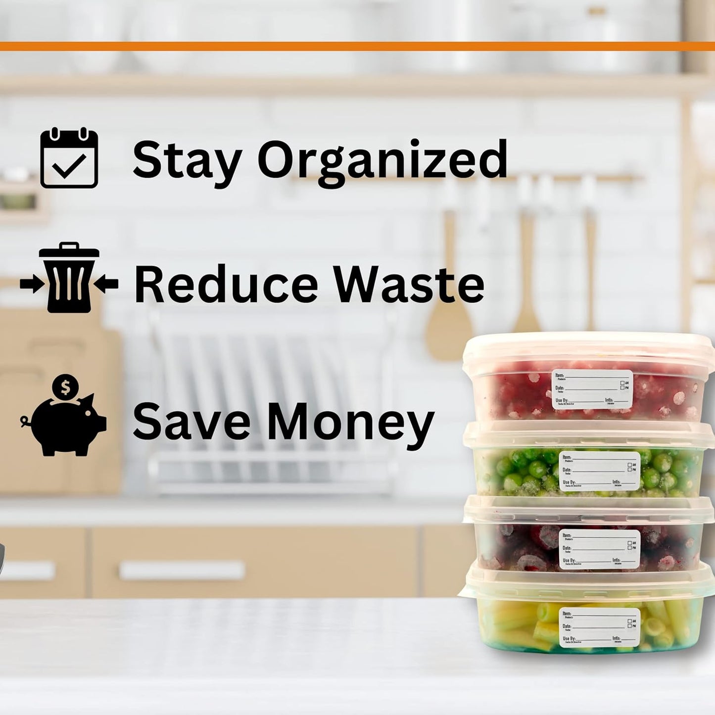 2x1 Dissolvable Food Labels, 500 Label Stickers, Bottle Labels for Storage Bins, Sticker Labels for Food containers, (500, Black)