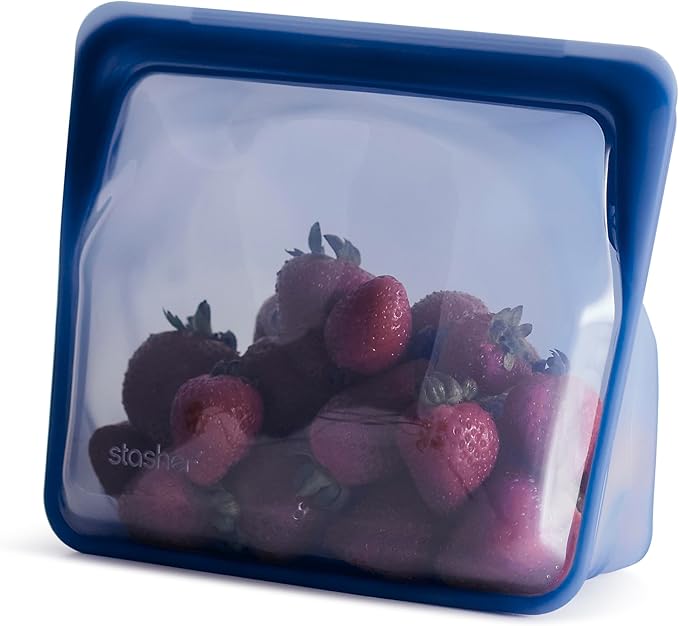 Stasher Premium Silicone Reusable Food Storage Stand-Up Mid Bag, Deep Ocean, Microwave, Sous Vide, Dishwasher, Oven and Freezer Safe, BPA Free, Leak-free, Eco-friendly, 56 Oz
