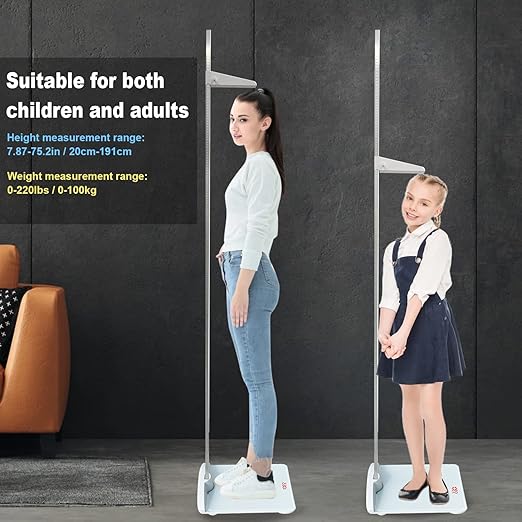 Height and Weight Scale,Digital Weight Scale Platform Combined with Portable Detachable Rangefinder, Maximum Weighing 220 pounds, Height Rod 75.2 inches/191cm Physician Scale for Children and Adults