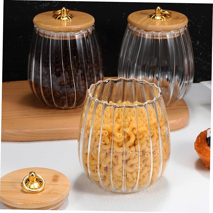 4pcs Glass Storage Jars Airtight Food Containers with Petal Design Large Capacity Candy Canisters for Kitchen Pantry Organization