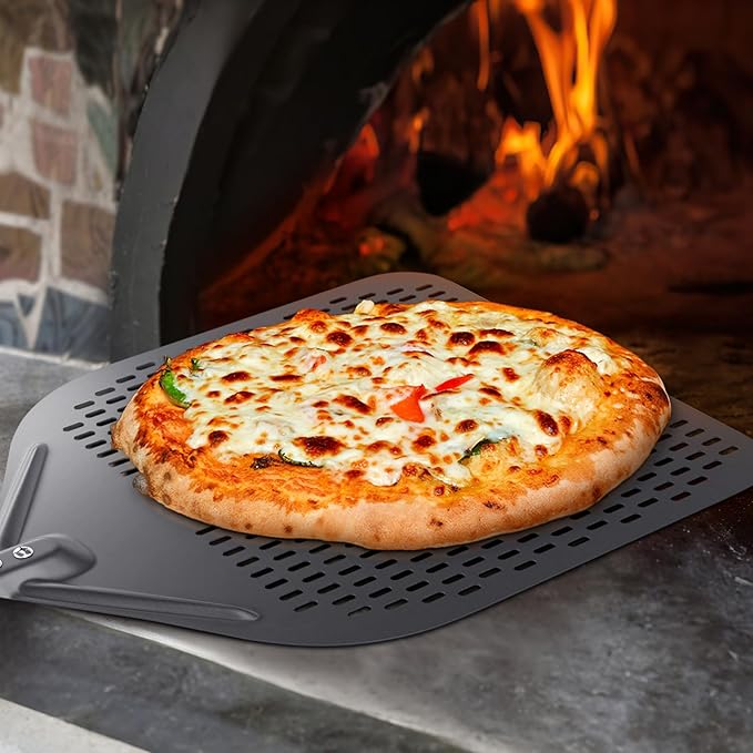 Perforated Pizza Peel, 16" Aluminium Pizza Paddle, Large Pizza peel for Baking Homemade Pizza Bread