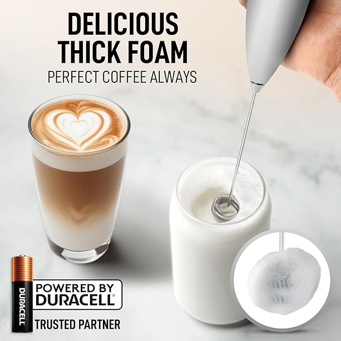 Zulay Kitchen Whisk Milk Frother with 4 Duracell Batteries - Powerful Handheld Foam Maker for Coffee, Lattes, Matcha, Hot Chocolate & Cappuccinos - Whip Creamy Froth in Seconds