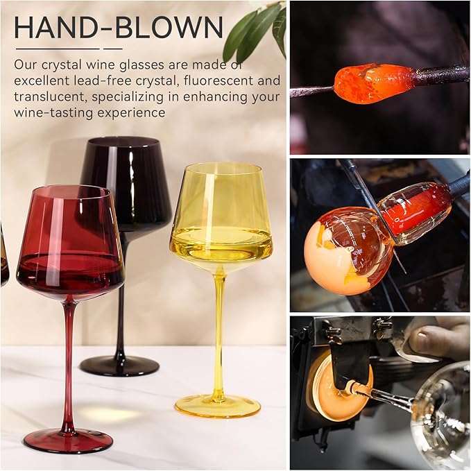 Colored Wine Glasses Set of 6-18oz【Hand Blown】Sunset Colorful Wine Glasses with Stem-Muticolor Wine Glass