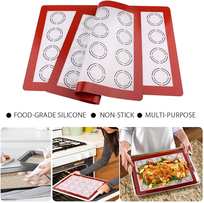 LotFancy Silicone Baking Mat, 2 Pack Non Stick Macaron Baking Liner for Cookies, Rolling Dough, Bread and Pastry, Reusable Baking Sheet,16.5"x11.5"
