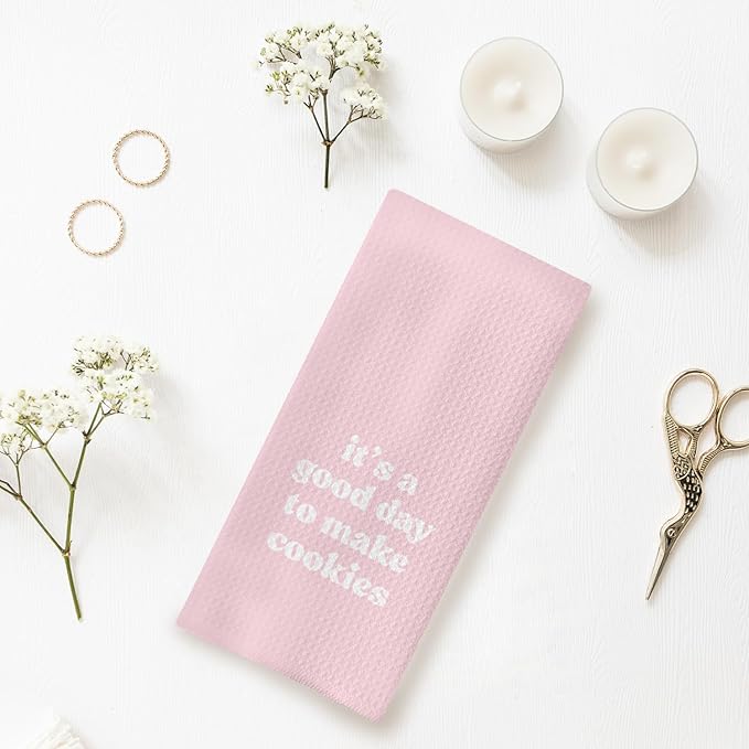 Baking & Cooking Towels, Tea Towels for Bakers & Cooks, Gifts for Cookie Lovers, 16x24 Pink