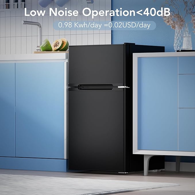 3.1 Cu.Ft Mini Fridge with Freezer, 2 Door Compact Refrigerator, Mini Fridge with Adjustable Removable Glass Shelves for Bedroom, Office, Dorm or Apartment, Black