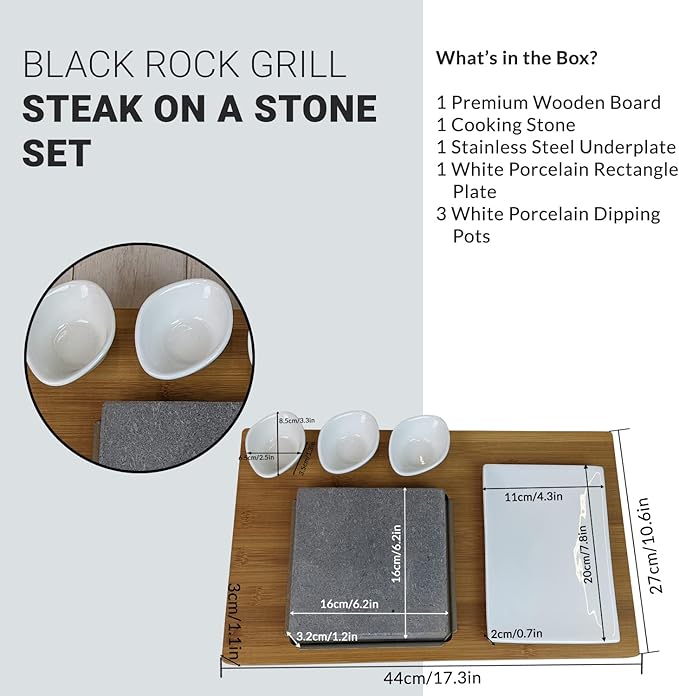 Black Rock Grill Steak On The Stone Set, Hot Rock Grill Table Top Lava Cooking Stone (One Standard Set)