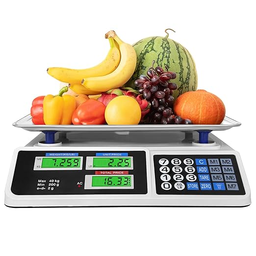 88lb/40kg Price Computing Scale, Digital Price Computing Scale with Stainless Steel Large Platform, Weight Food Kitchen Scale with Dual LCD Display for Farmers Market, Retail Outlets, Meat Shop, Deli