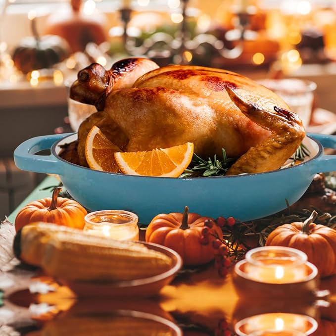 Enameled Cast Iron Dutch Oven with Lid,11" Bread Pan Baking Kit,6 Quart Enamel Bread Pan,Dutch Oven for Sourdough Baking-with Silicone Mat,Teal Thick Enamel Oven Pan-Gifts for Family