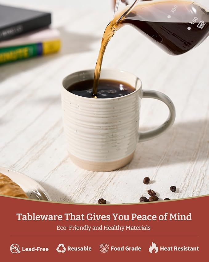 famiware Coffee Mugs Set of 6, 13 oz Mug Set, Ceramic Cup Set with Handle for Coffee, Tea, Cocoa, Milk, Constellation Series, Beige