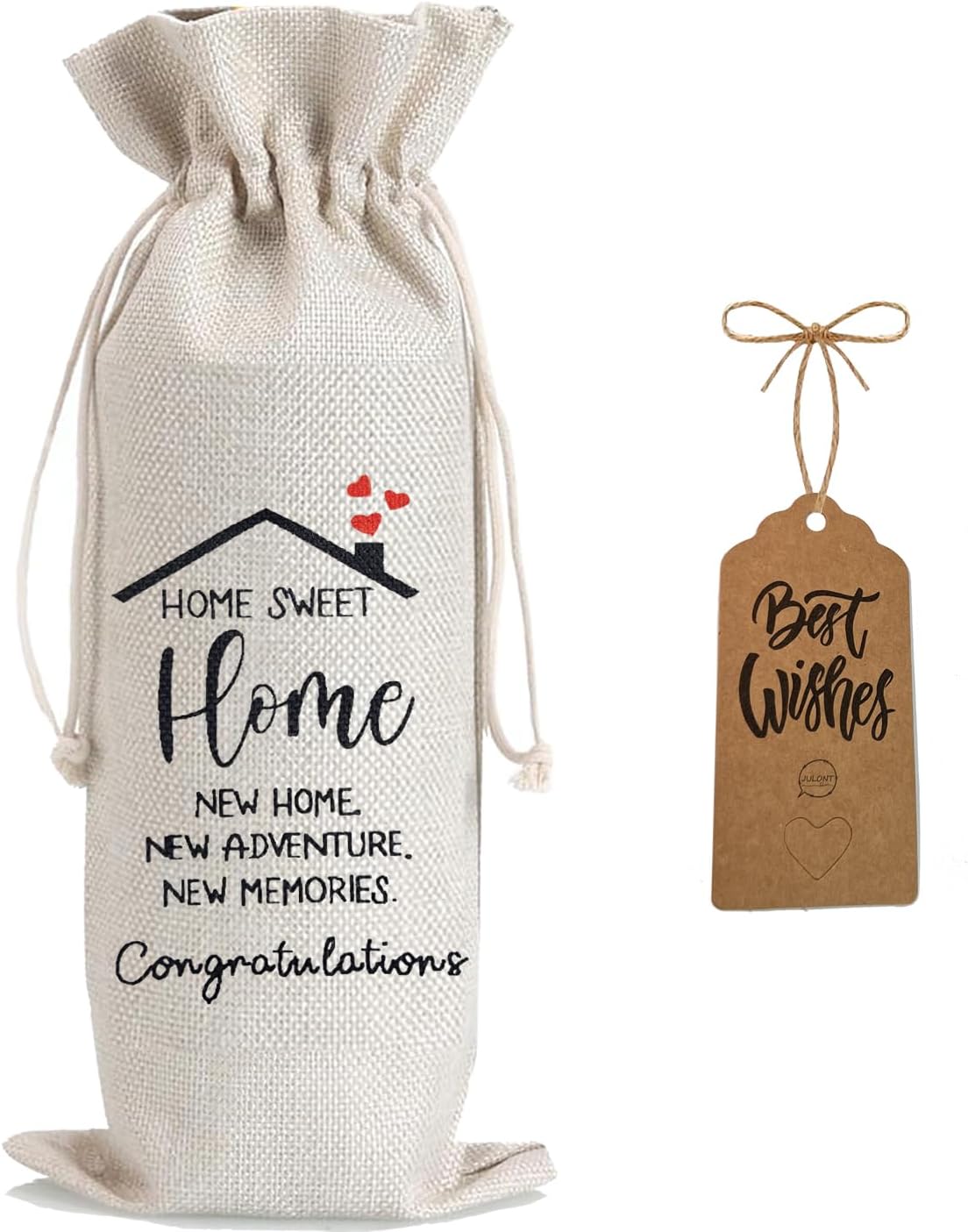 Julont 1Pcs Housewarming Gifts New Home Wine Bag,Perfect Gifts for New Homeowners, Realtor Gift to Clients,New Home Wine Bag For Friends, with 1Pcs Kraft Blessing Cards and natural jute rope