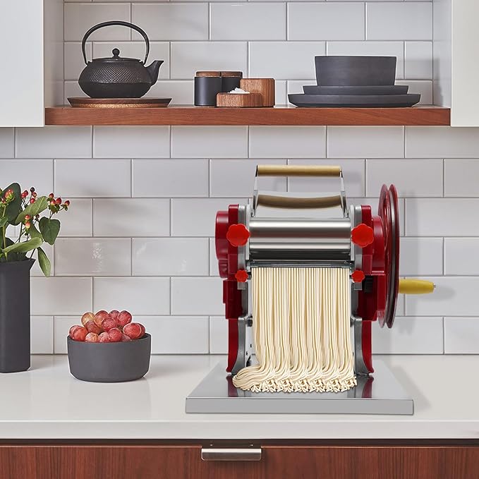 Commercial Manual Dough Roller Sheeter, Noodle Pasta Dumpling Maker Machine W/0.12in Cutterhead,Noodle Thickness 0.5-5mm For Commercial Home Use.