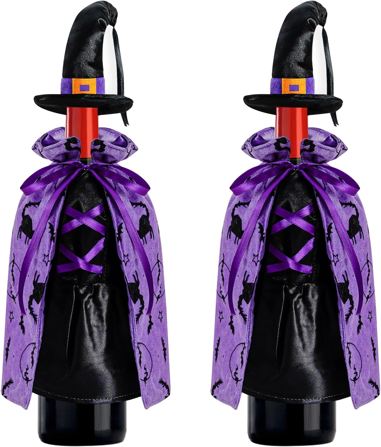LOMIMOS Witch Halloween Wine Bottle Cover,Non-Fabric Ideal Gift for Hostess Best Party Table Decor (2PCS)