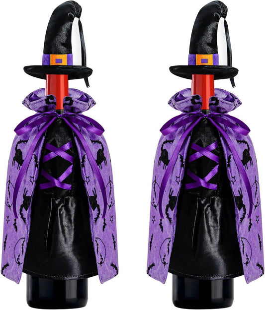 LOMIMOS Witch Halloween Wine Bottle Cover,Non-Fabric Ideal Gift for Hostess Best Party Table Decor (2PCS)