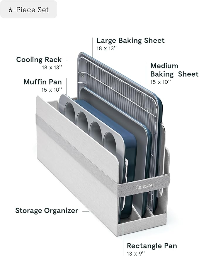 Caraway Nonstick Ceramic Bakeware Set (5 Pieces) - Baking Sheets, Assorted Baking Pans, & Storage - Aluminized Steel Body - Non Toxic, PTFE & PFOA Free - Navy