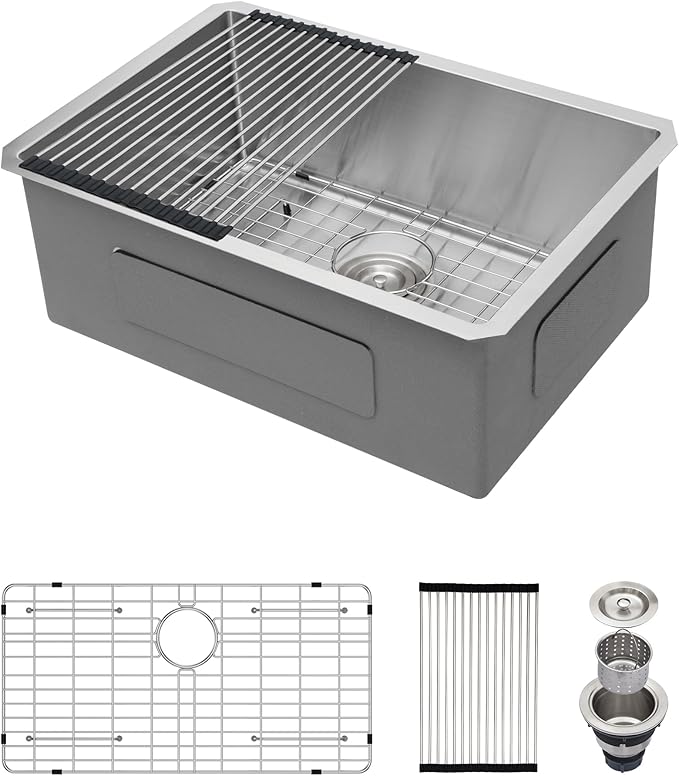 27 Undermount Kitchen Sink - GhomeG 27x18 Undermount Sink Deep Single Bowl 16 Guage Stainless Steel Under Counter Kitchen Sinks Basin With R10 Round Corners