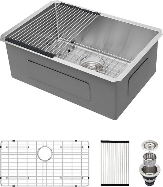 27 Undermount Kitchen Sink - GhomeG 27x18 Undermount Sink Deep Single Bowl 16 Guage Stainless Steel Under Counter Kitchen Sinks Basin With R10 Round Corners