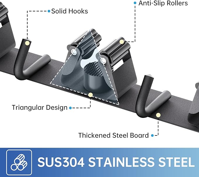 ZONGOOL Mop and Broom Holder Wall Mount, Broom Organizer Mop and Broom Storage Tool Racks Stainless Steel Wall Hanger for Home Kitchen Garden Laundry Garage (3 Racks with 4 Hooks, Black)