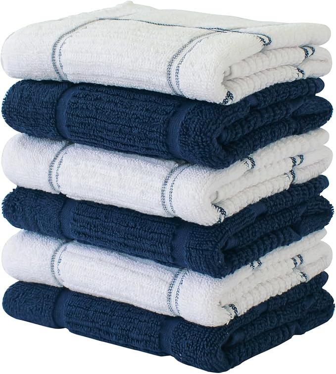 CRAFTSWORTH Kitchen Towels, 15 x 26 Inches, Pack of 6, 400 GSM, 100% Ring Spun Cotton, Navy Combo Windowpane Dish Towels Super Soft and Absorbent, Tea Towels and Bar Towels