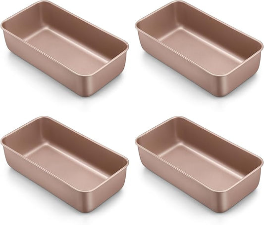 LIANYU 4 Pack Loaf Pans for Baking Bread 9x5In, Stainless Steel Meatloaf Baking Loaf Tins, Heavy Duty Metal Bakeware for Bread Cake Brownies, Non Stick & Easy Release, Rose Gold