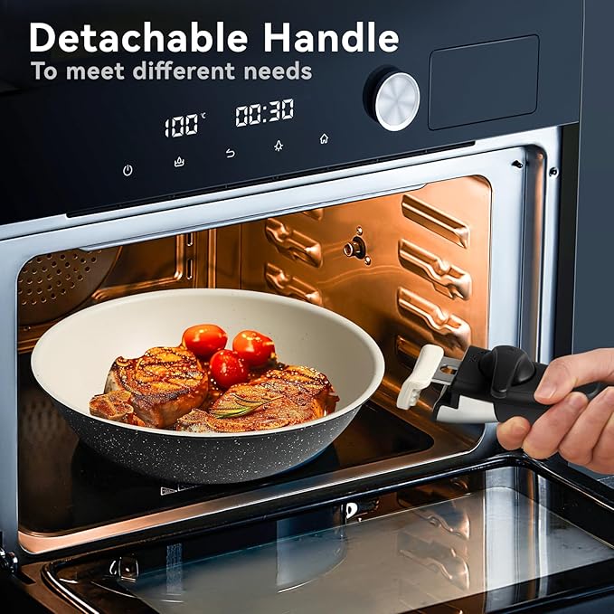 22Pcs Nonstick Ceramic Cookware Set with Detachable Handles, Oven & Induction Safe Pots and Pans, Non-Toxic Kitchen Essentials for Family Cooking, Black