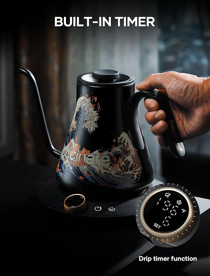 Cocinare FLOW M9 Electric Gooseneck Kettle, ±1℉ Temperature Control for Pour-over Coffee & Tea, Stainless Steel Interior, Quick Heating for Boiling Water (Wave)